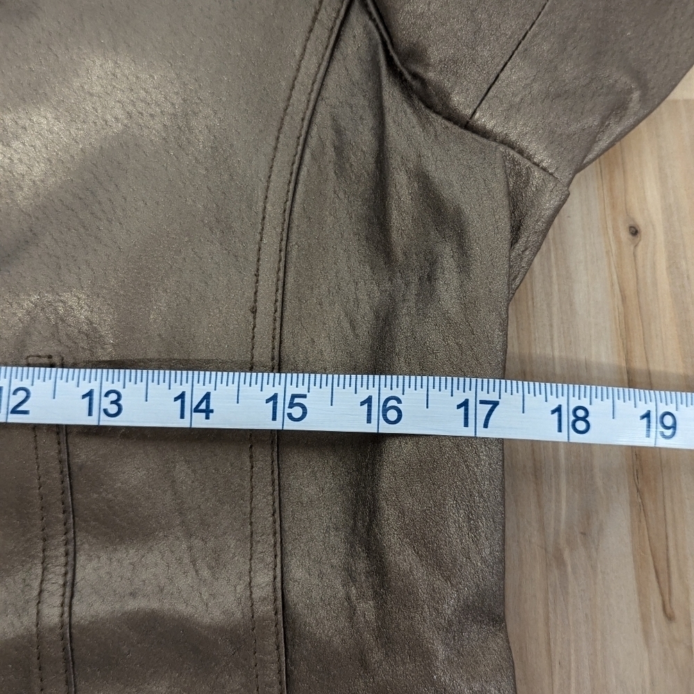 Gold Leather Button-Front Blazer Jacket - Picture 12 of 13